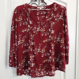 Fun 2 Fun Red Floral Peasant Blouse Top Medium